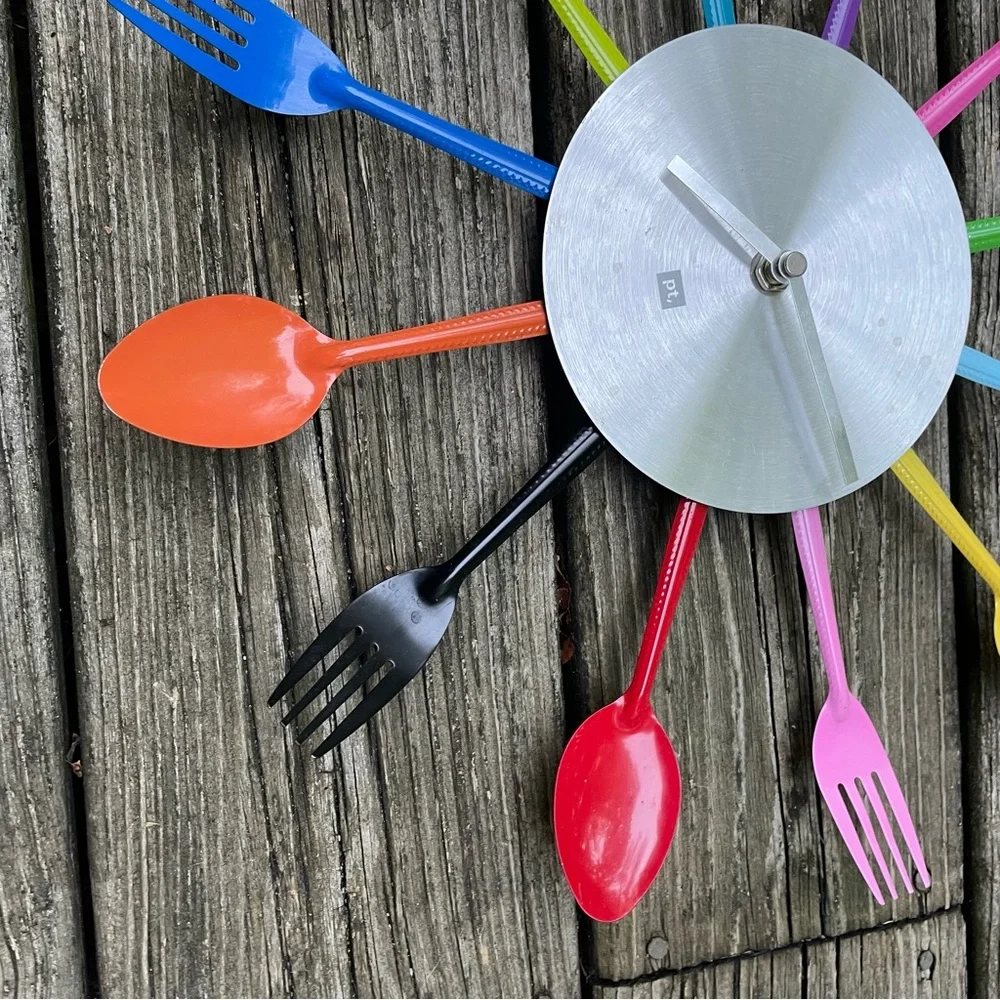 Abstract Fork Spoon Colorful Kitchy Cutlery Wall Clock - Non-Working For Display